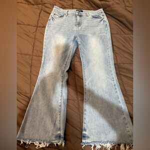 Judy Blue Light Blue Flare Jeans with Frayed Hem